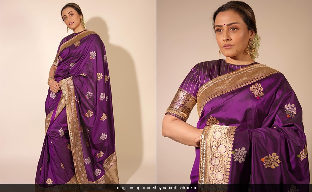 Namrata Shirodkar In A Majestic Purple Manish Malhotra Silk Saree Makes For A Picture Perfect Fashion Moment