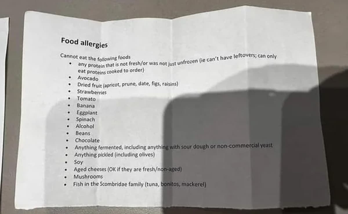 This Man’s Long List Of “Food Allergies” Is Enough To Confuse Any Restaurant