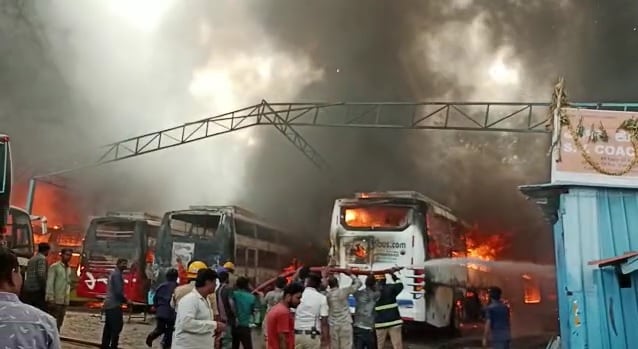 Several Buses On Fire Near A Garage In Bengaluru