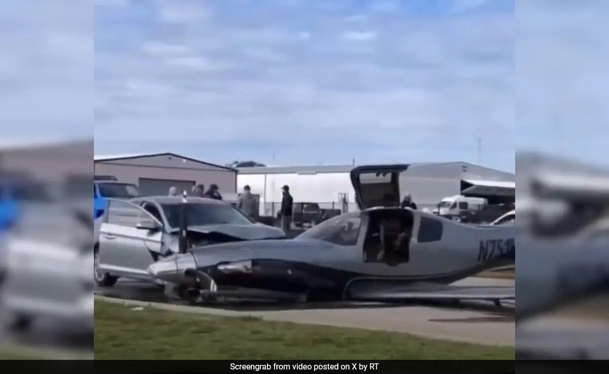 Horrifying Moment A Plane Crashes Into A Car During Emergency Landing In US