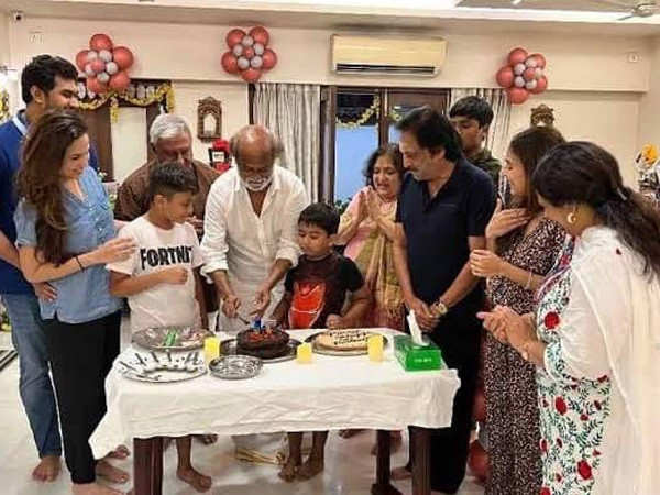 Rajinikanth cuts cake as he celebrates his 73rd birthday with family