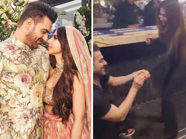 Watch: Arbaaz Khan goes on his knees Sshura Khan gives him a kiss in romantic proposal video