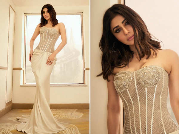 Mouni Roy stuns in a corset white gown at the trailer launch of Showtime