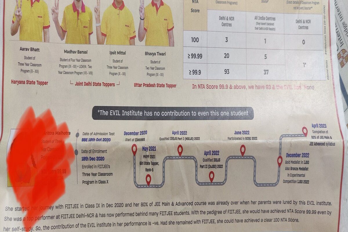 ‘New Low in Ads’: FIITJEE Slammed For Mocking Ex-student Who Left It For Another Institute