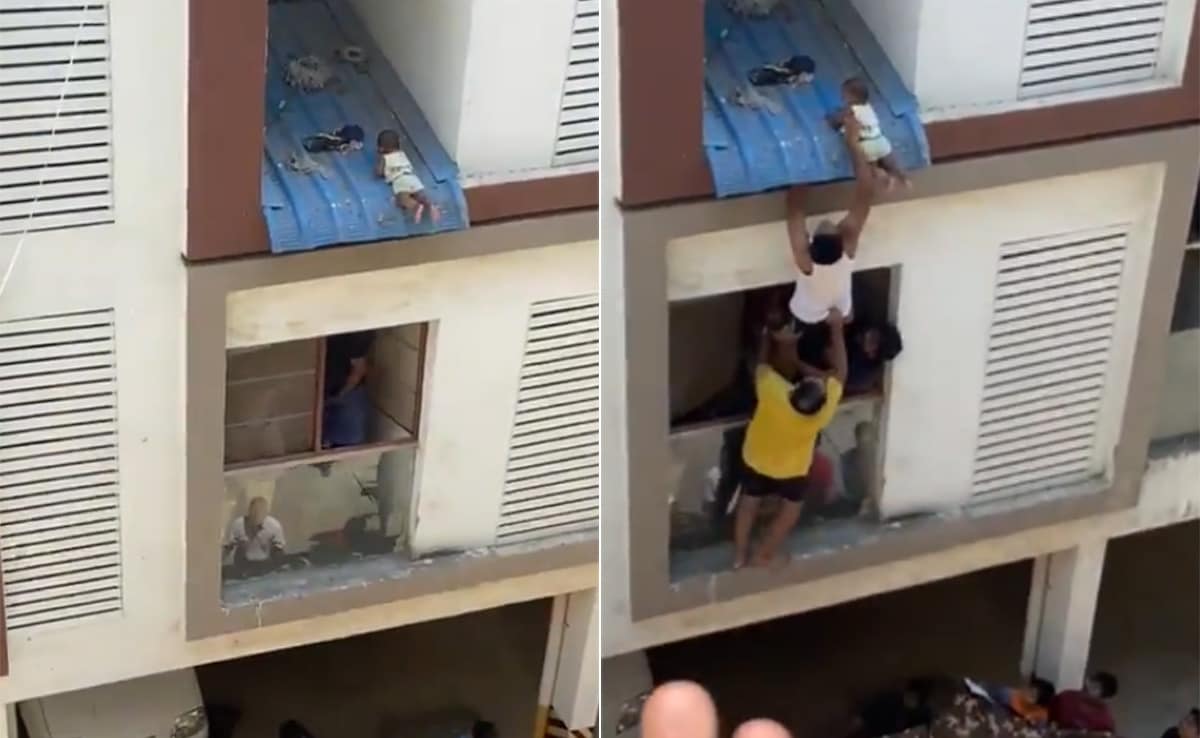 Watch: Dramatic Rescue Of Baby Stuck On Tin Roof Of Chennai Apartment