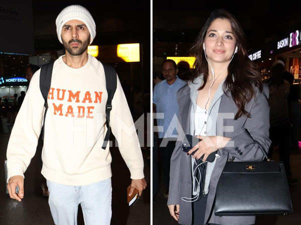 Kartik Aaryan and Tamannaah Bhatia get clicked at the airport. See pics: