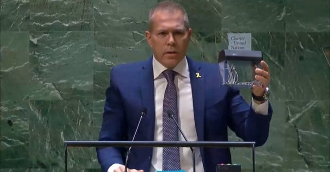 Watch: Angry Israel Envoy Shreds UN Charter After Palestine Membership Vote