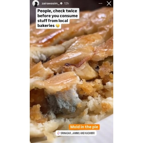 Dangal actor Zaira Wasim suggests people to ‘check twice before consuming stuff from local bakeries’ after finding mold in her pie