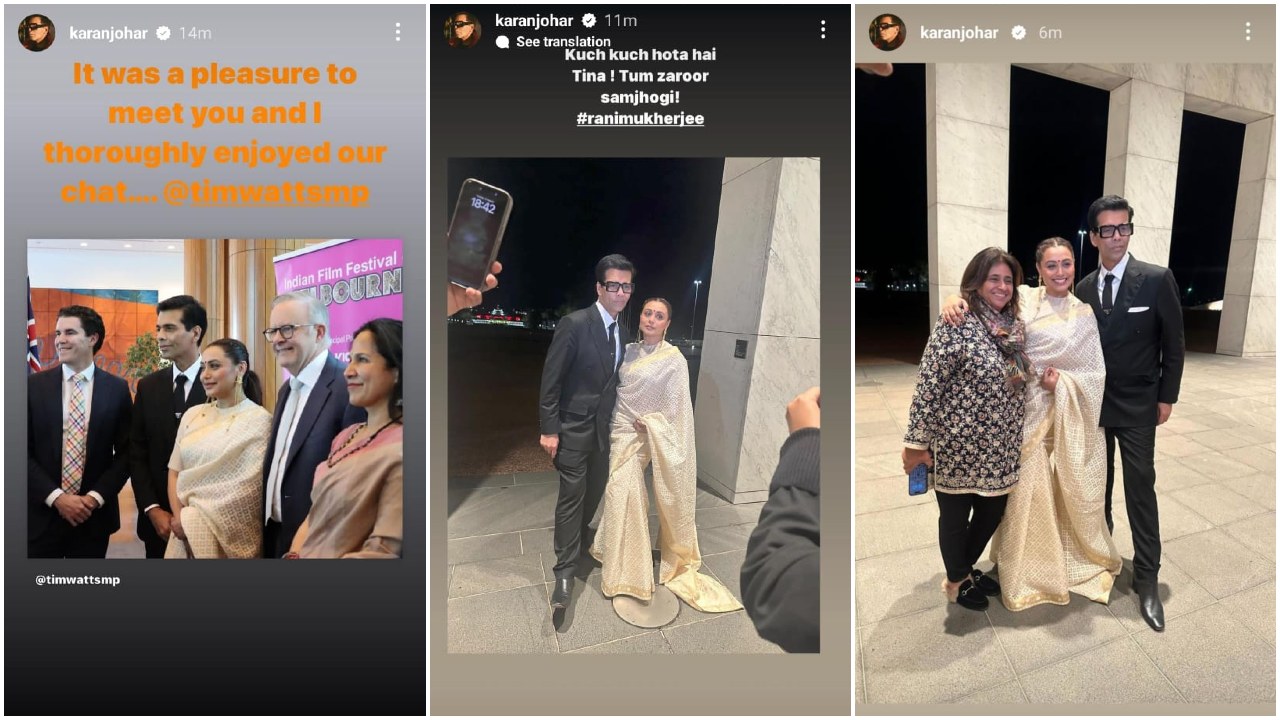 PICS: Rani Mukerji and Karan Johar pose for selfie alongside Australian PM Anthony Albanese at IFFM 2024; actress launches Yash Chopra’s stamp