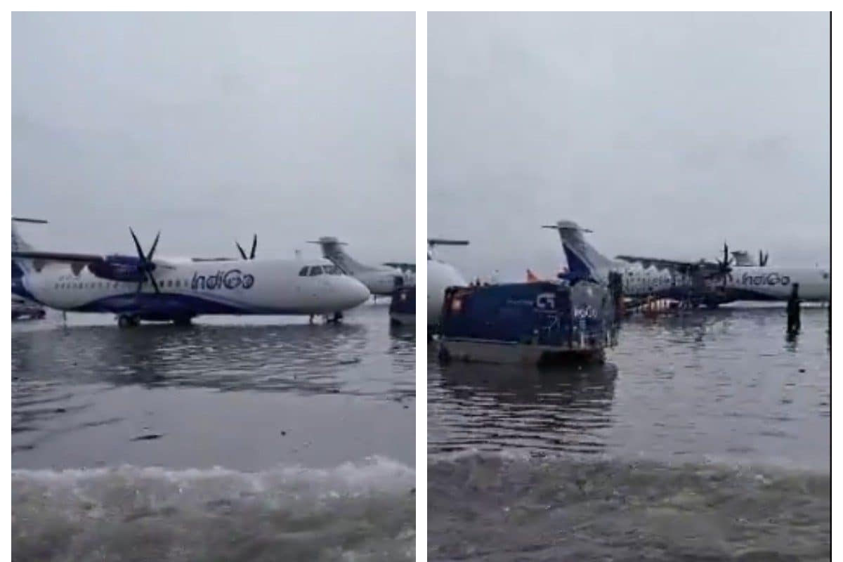 Incessant Rain Causes Waterlogging On Kolkata Airport Runway; Planes Parked On Flooded Taxiways | Watch