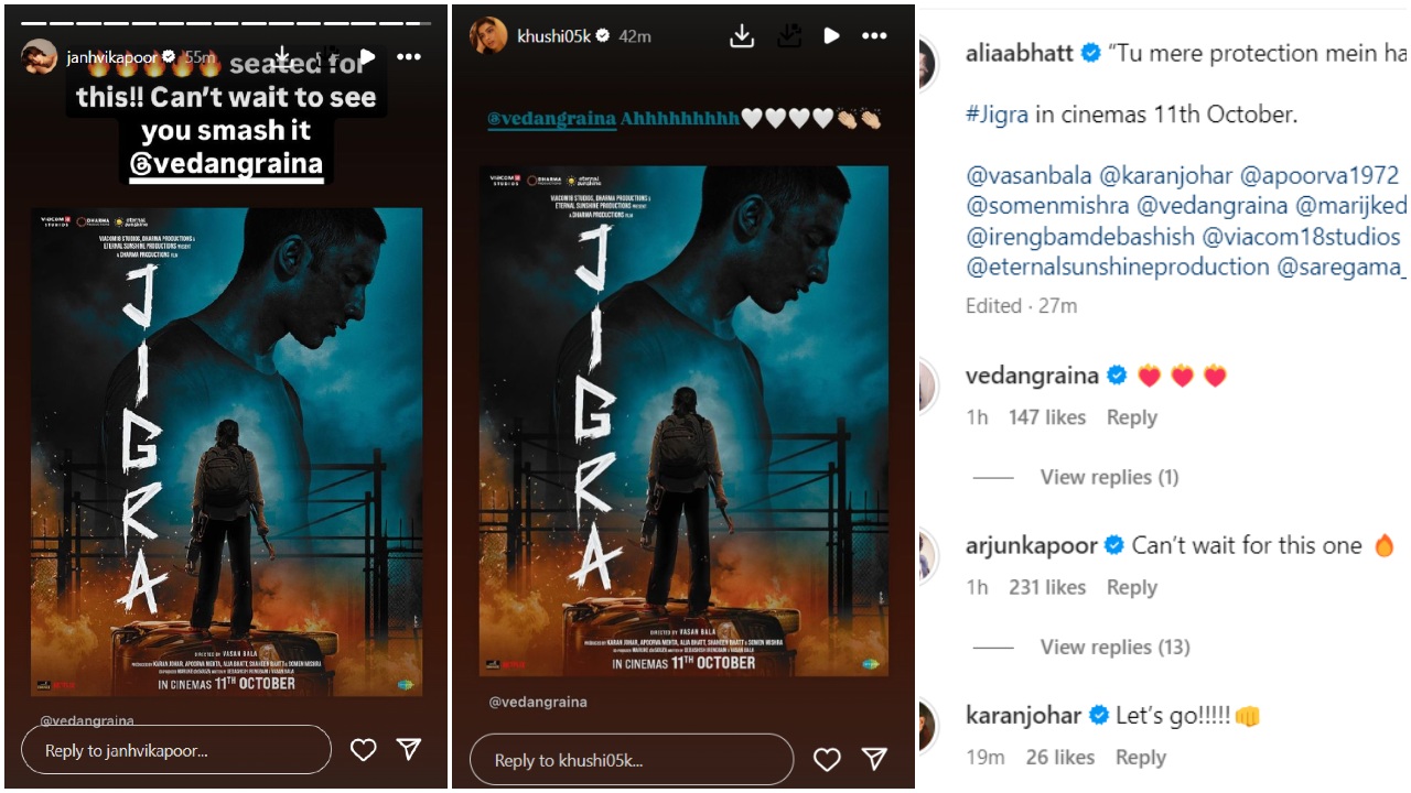 Jigra: Vedang Raina’s intense new poster with Alia Bhatt has his rumored GF Khushi Kapoor gushing; Janhvi Kapoor, Arjun Kapoor ‘can’t wait’ for film