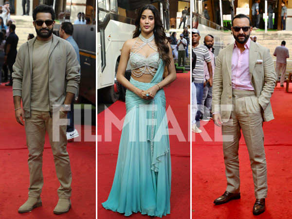 Photos: Jr NTR Janhvi Kapoor Saif Ali Khan spotted shooting for a show