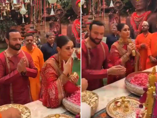 Saif Ali Khan and Kareena Kapoor in matching outfits at Ambanis Ganpati puja