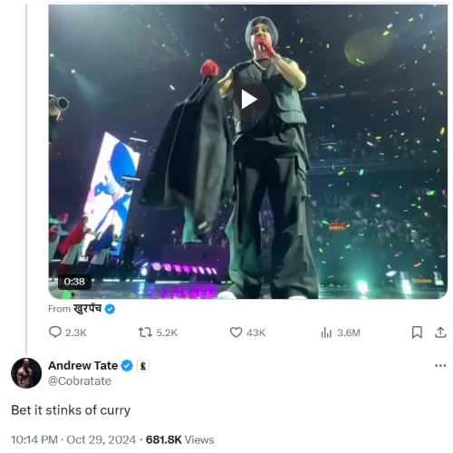 Andrew Tate’s racist remark against Diljit Dosanjh gets strong response from Adnan Sami; ‘None of the audience members were r***sts’