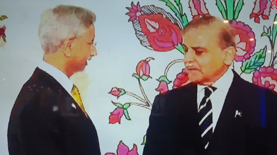 Watch: Jaishankar’s formal greetings at Pak PM’s informal dinner party