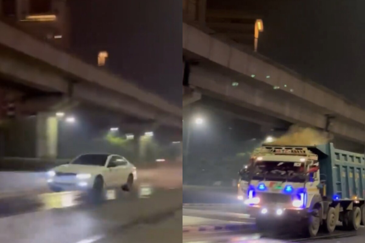BMW, Trucks ‘Fly’ After Hitting Unmarked Speed Breaker On Gurugram Road | Video