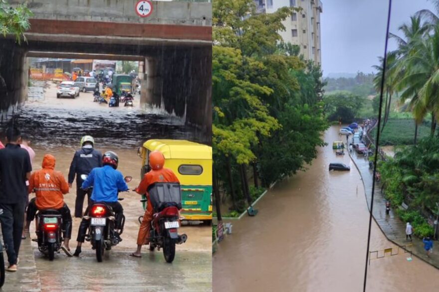 Bengaluru Rain: Biker Struggles To Cross Flooded Panathur Underpass, Then Falls | Watch Dramatic Video