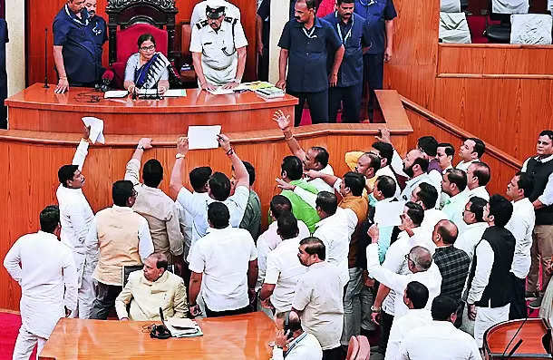 Uproar in Odisha House as opposition protests display of ‘distorted’ Preamble