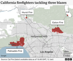 LA crews race to halt wildfires ahead of high winds