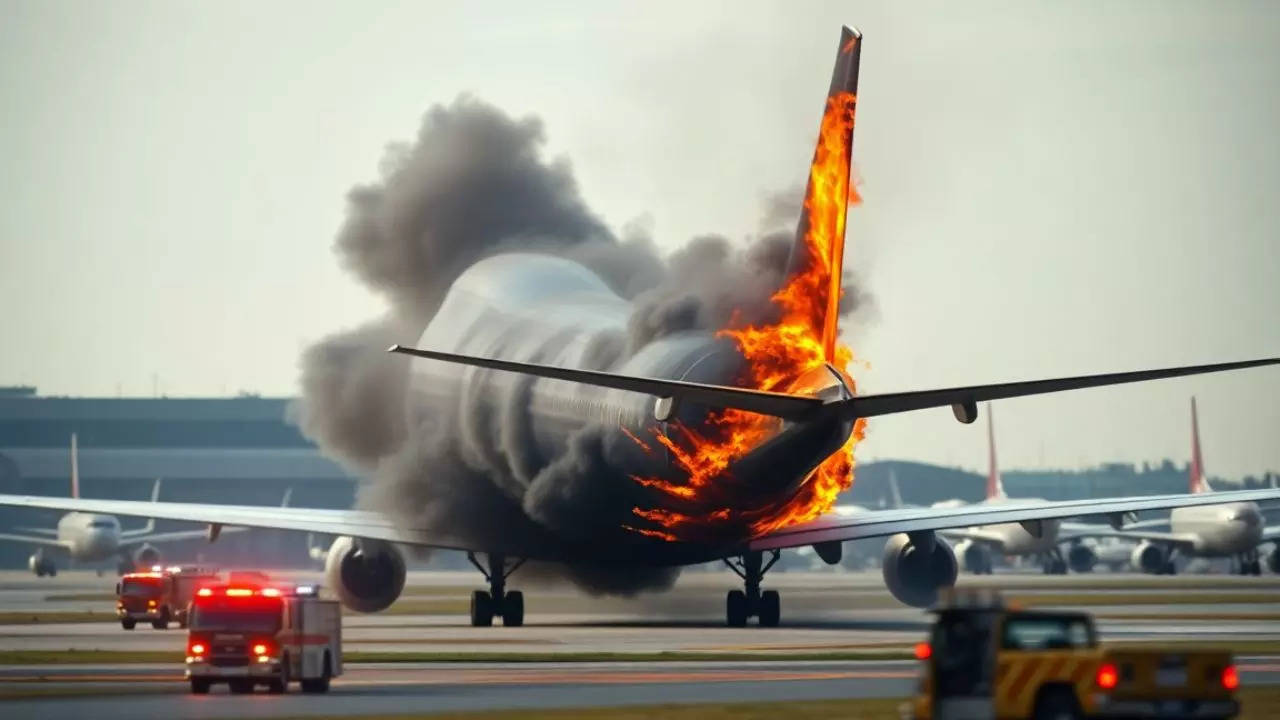 Plane with 176 on board catches fire at South Korean airport