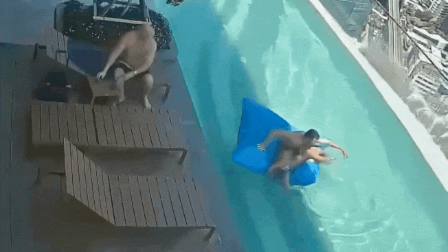 Video captures terrifying moment quake jolts rooftop pool with people in it