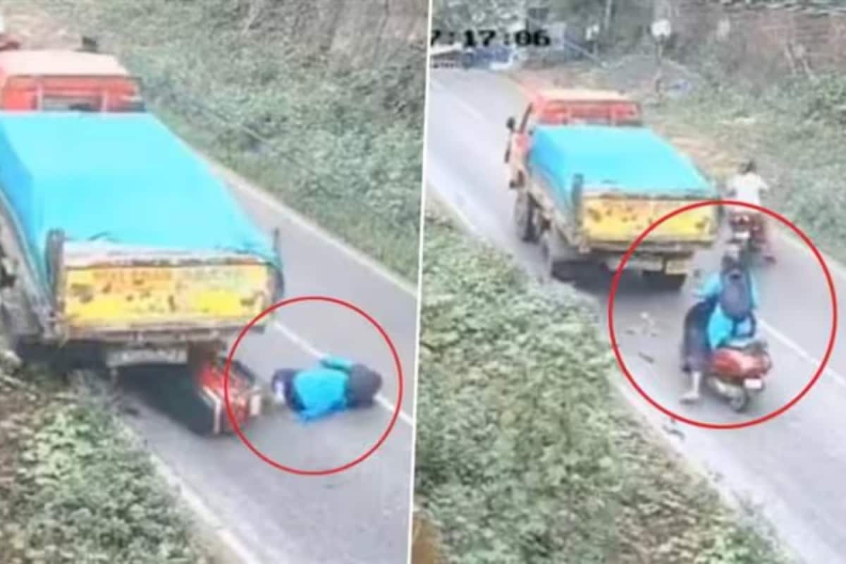 Narrow Escape For Kerala Woman After Truck Rolls Backward, Knocks Down Scooter | Video