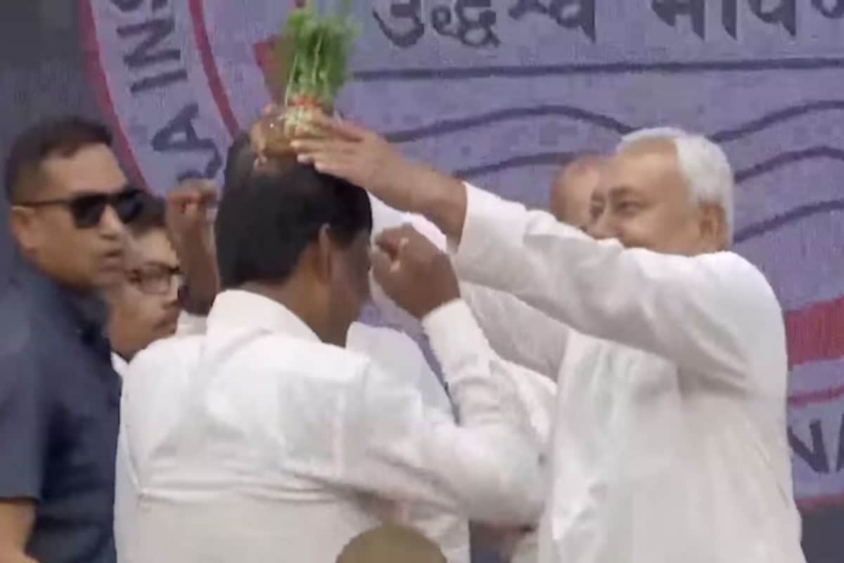 Nitish Kumar Stuns Gathering At Patna Event, Places Flowerpot On Bureaucrat’s Head | Watch