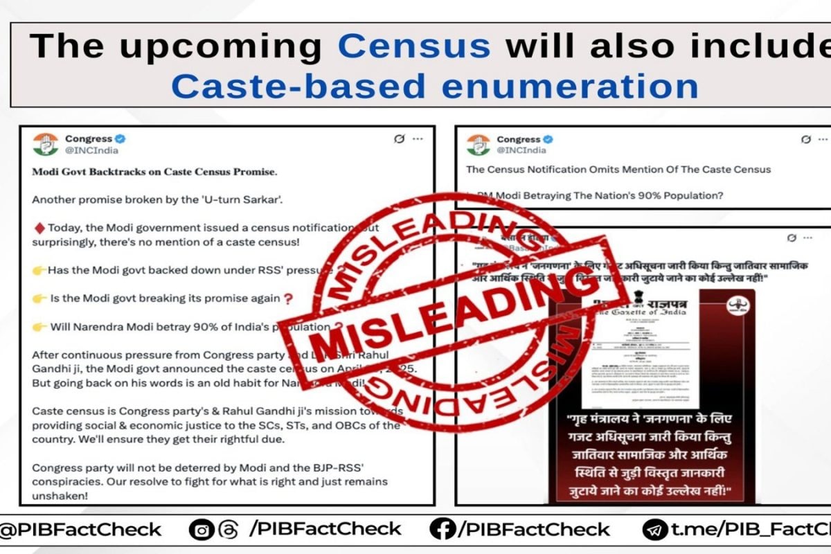 PIB Fact-Checks Congress, Debunks Reports Claiming Caste Enumeration Not Included In Census 2027