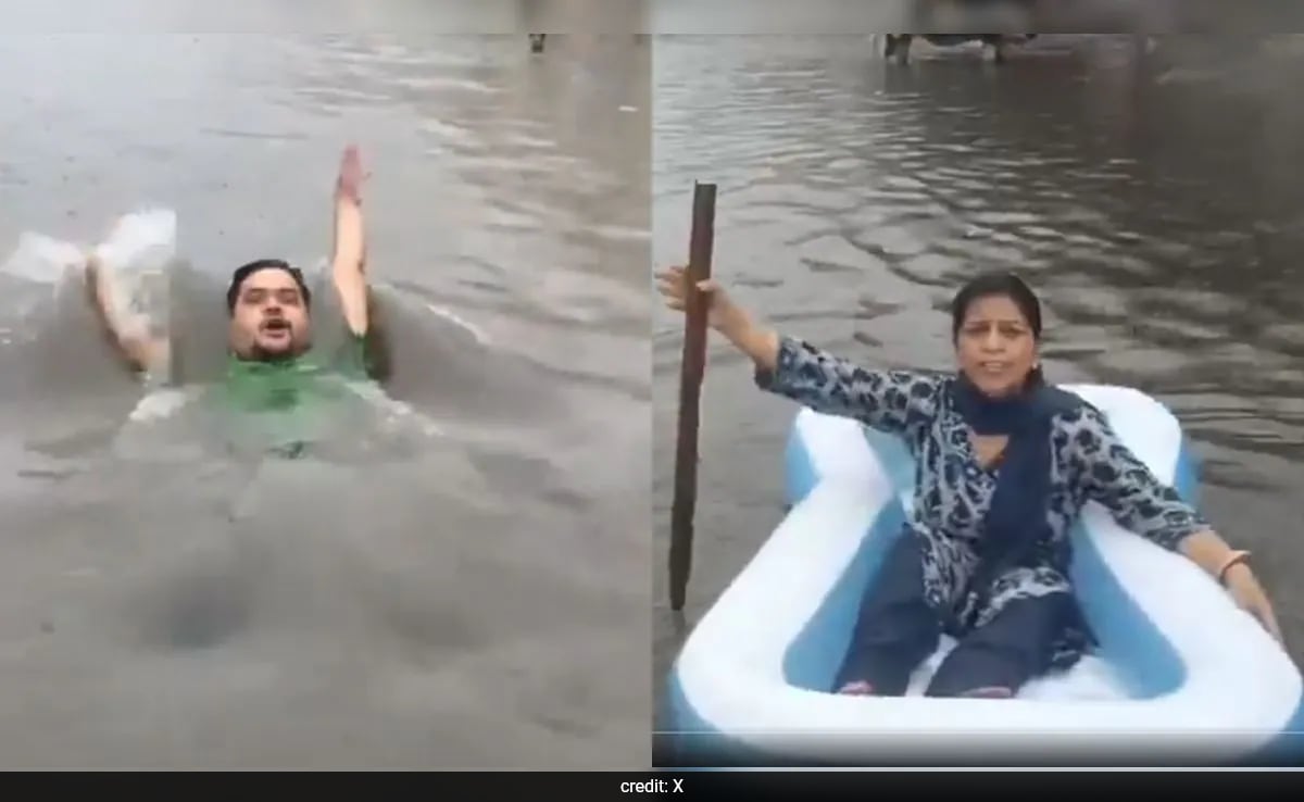 AAP’s “Water Sports” Jibe At BJP Over Swimming, Rowing Video In Waterlogged Delhi