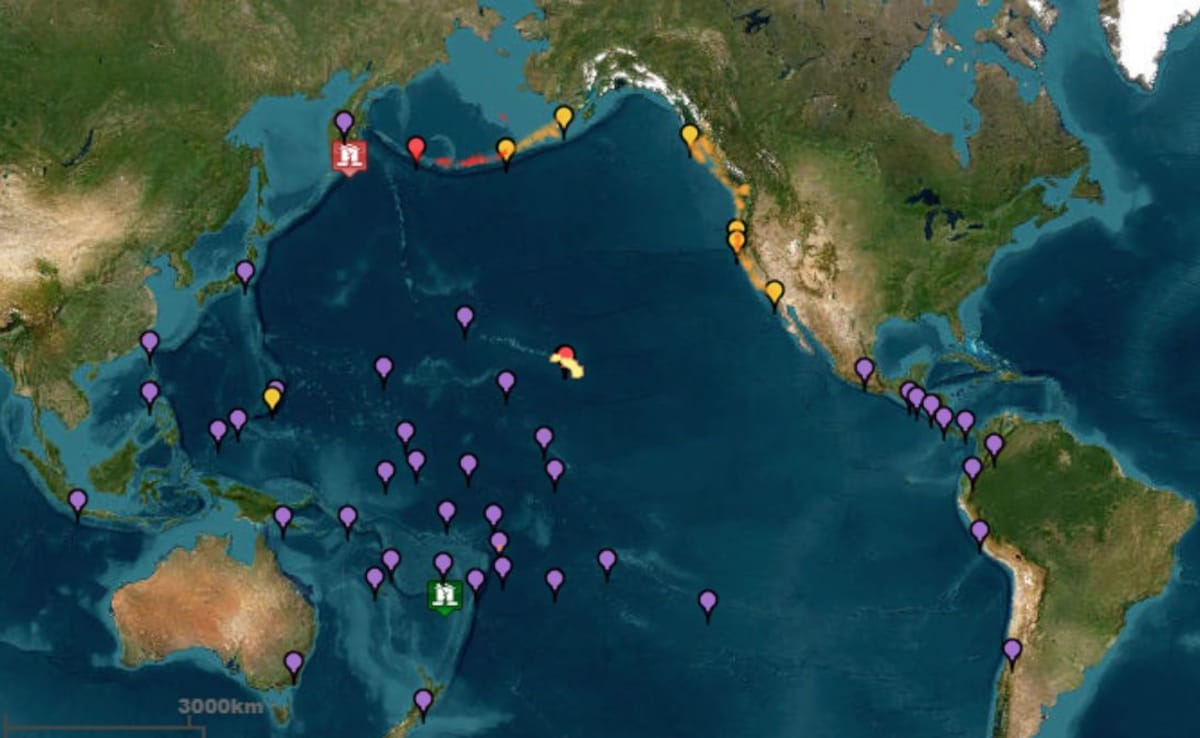 Tsunami Timings For Hawaii, California, Washington, Oregon