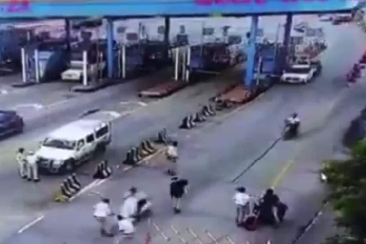 Caught On Cam: Speeding Two-Wheeler Rams Into Traffic Cop At Tollgate In Telangana