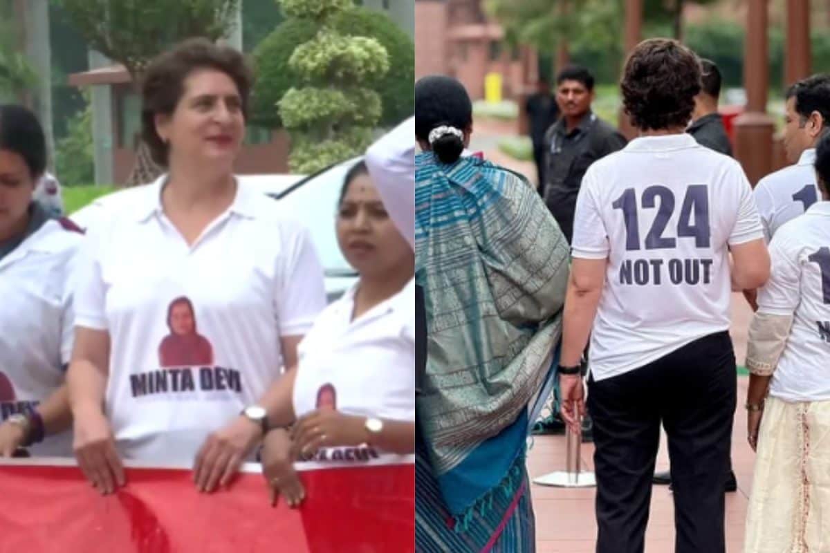 INDIA Bloc MPs Wear T-Shirts Featuring 124-Year-Old ‘Minta Devi’ During ‘Vote Theft’ Protest