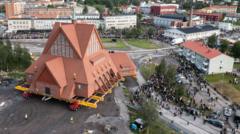 Aerial footage shows final leg of Swedish church’s move to new home