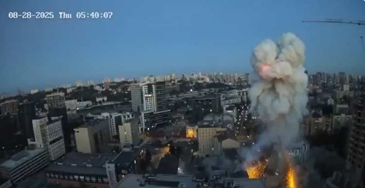 ‘People may still be trapped’: Moment Russian missiles hit Kyiv neighbourhood – watch