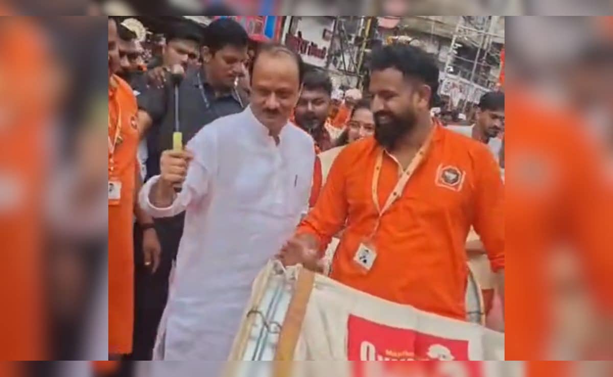 Watch: Ajit Pawar Plays Dhol During Ganpati Visarjan