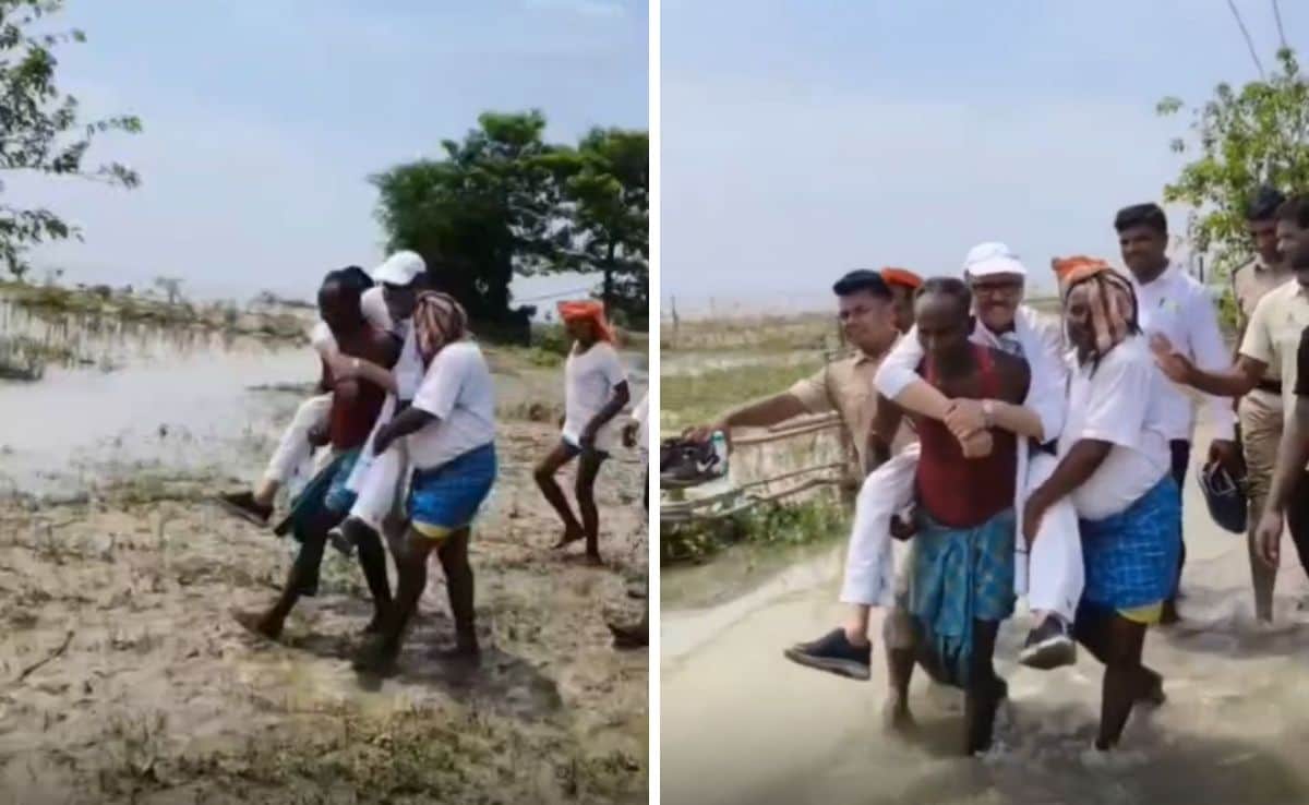 “Unwell” Congress MP Tariq Anwar Carried By Villagers For Flood Inspection In Bihar