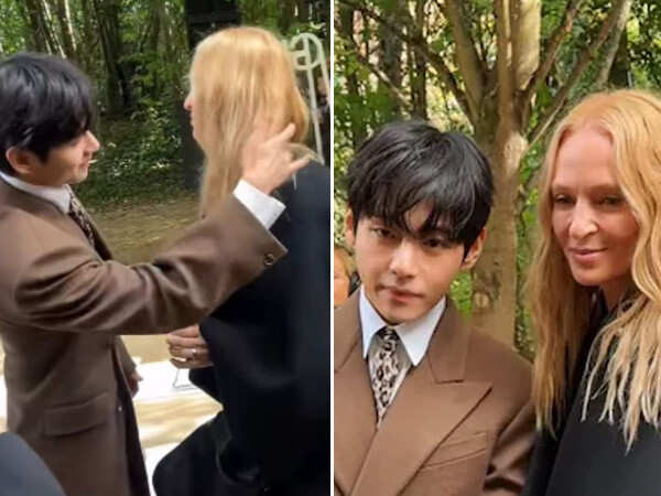 BTS V Fixes Uma Thurmans Hair at Paris Fashion Week?