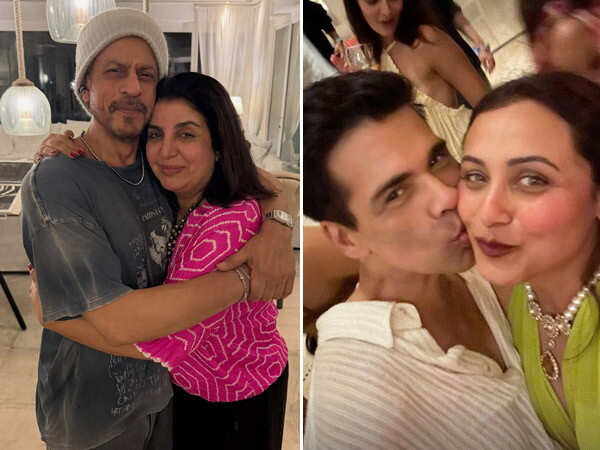 Inside Shah Rukh Khans Birthday Bash: Rani Karan Johar Hug It Out Farah Khan Shares Candid Photos
