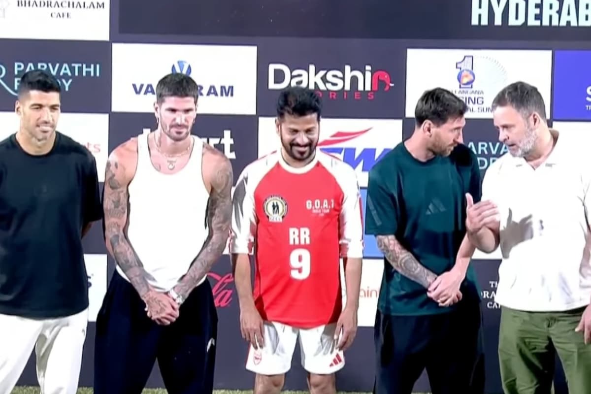 Rahul Gandhi Joins Lionel Messi’s GOAT India Tour In Hyderabad, Shares Frame At Stadium