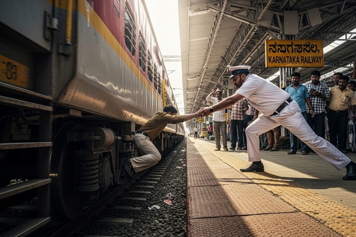 Station Master’s Quick Reflexes Save Passenger From Moving Train At Karnataka Station | Watch Station Master’s Quick Reflexes Save Passenger From Moving Train At Karnataka Station | Watch