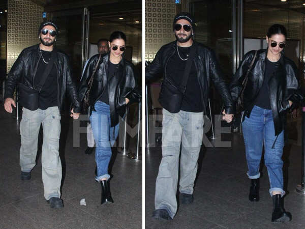 Ranveer Singh and Deepika Padukone turn heads as they arrive back in Mumbai