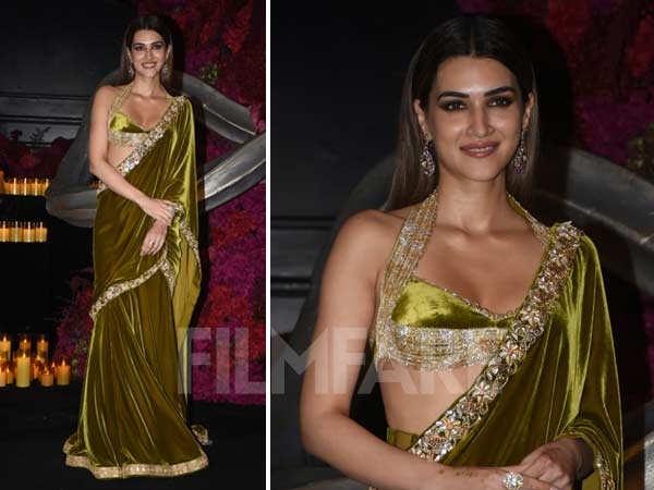 PHOTOS: Kriti Sanon Stuns in a Regal Green Velvet Saree at Sister Nupur Sanonâs Wedding Reception