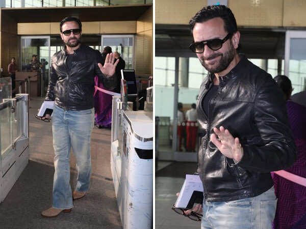 PHOTOS: Saif Ali Khan Aces Leather Jacket Look at The Airport