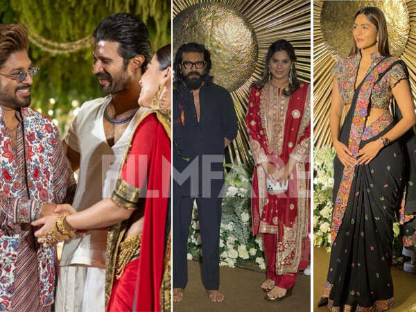 Allu Arjun Chiranjeevi and Others Turn Heads at Rashmika Mandanna and Vijay Deverakondaâs Reception Allu Arjun Chiranjeevi and Others Turn Heads at Rashmika Mandanna and Vijay Deverakondaâs Reception